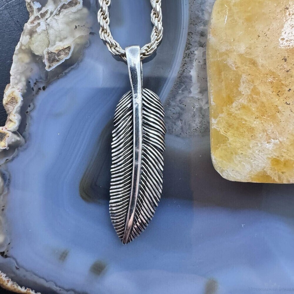 Sterling Silver Southwestern Style Unisex Feather Pendant